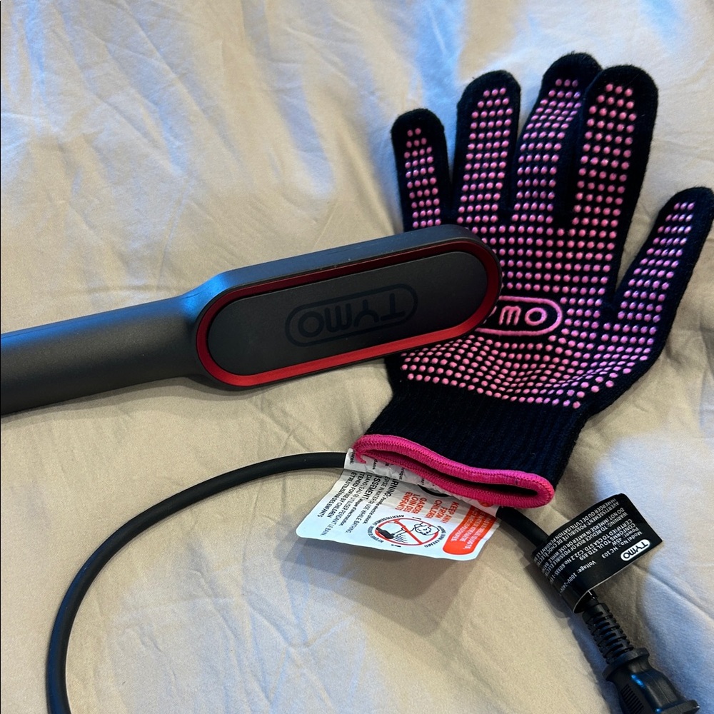 TYMO Hair Straightening Brush with Heat Resistant Glove - Black and Pink